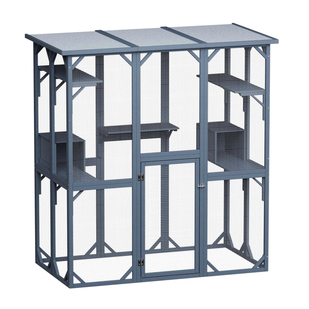 Recinto per gatti da esterno 1705 x 925 x 1810 mm, recinzione antifuga in legno con tetto in asfalto, diversi livelli, per giardino, balcone, terrazzo