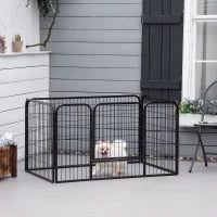 Recinto per Cani di Piccoli Taglia da Interno ed Esterno, Recinzione per Animali Domestici con Rete 6 pz in Acciaio e Metallo, 125x80x70 cm, Nero