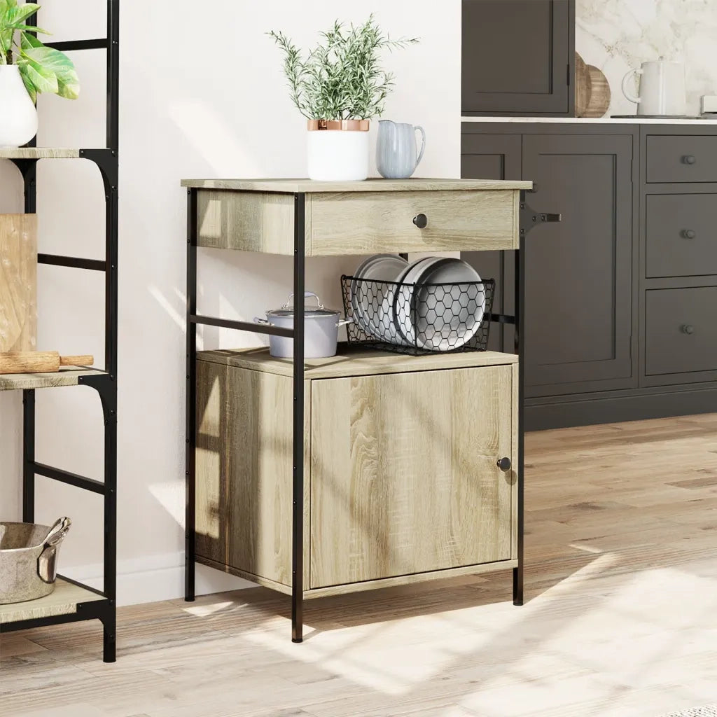 Carrello da Cucina Rovere Sonoma 56x43x89,5cm Legno Multistratocod mxl 90969