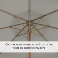 Ombrellone da Giardino con Doppio Tettuccio, in Bambù e Poliestere, Ø325x250 cm, Grigio