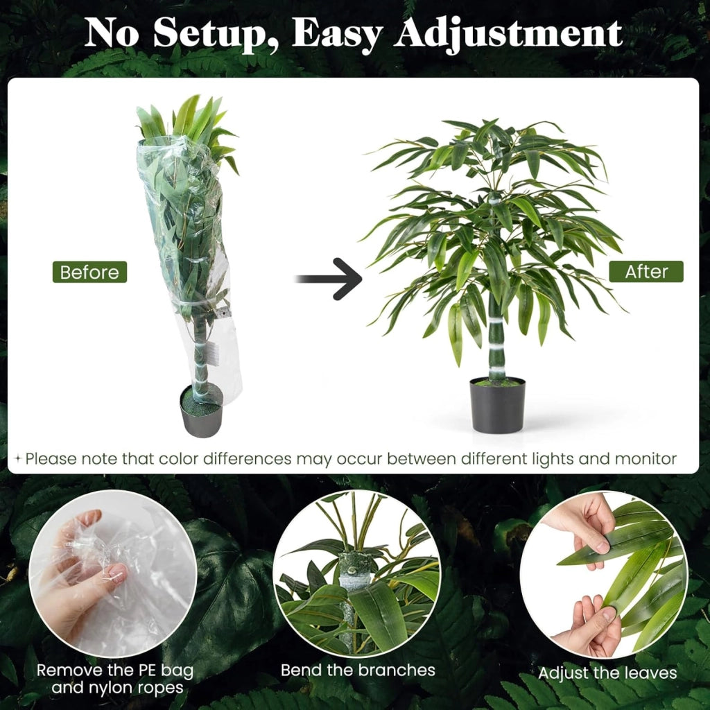 Piante artificiali, set da 2 pezzi, in bambù, 100 cm, in vaso, piante artificiali con tronchi e rami regolabili, per la casa