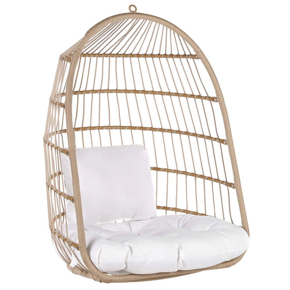 Sedia a uovo a dondolo in corda beige Supporto in acciaio Cuscino da seduta morbido Boho Rustico Soggiorno Terrazza
