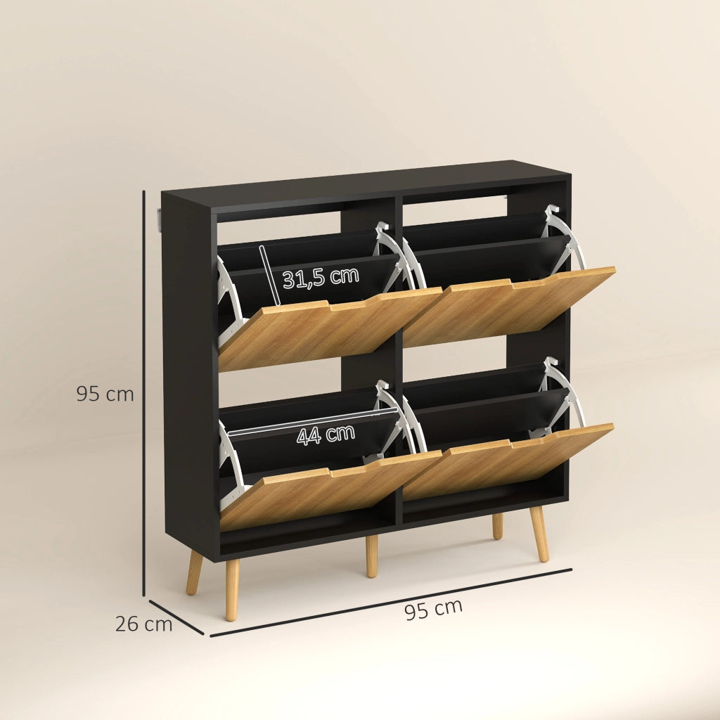 Cassettiera con 4 Cassetti e Ripiani Aggiustabili ¨C Zephmum ¨C 95x26x95 cm Legno Naturale e Nero