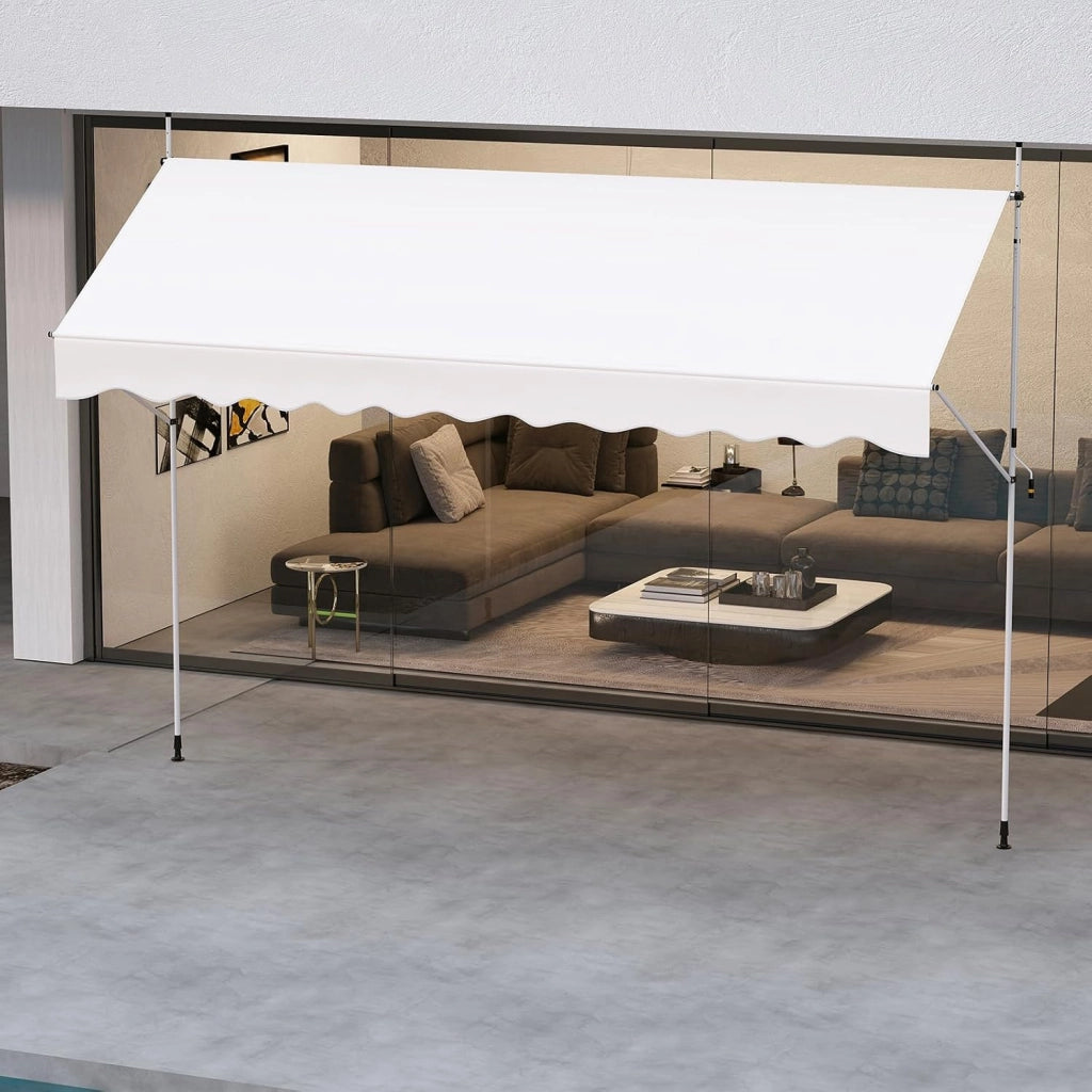 Tenda da Sole a Morsetto, Regolabile in Altezza e Inclinazione con Manovella, Telo Impermeabile e Resistente ai Raggi Solari e Telaio Antiruggine, Tenda Retrattile Senza Foratura (4M,Bianco)