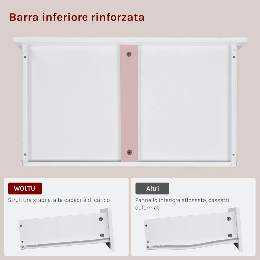 Cassettiera Camera da Letto, Mobiletto Salvaspazio con 5 Cassetti e 1 Armadietto, Ripiano Regolabile, per Soggiorno, Ingresso, 100x40x80 cm, Bianco