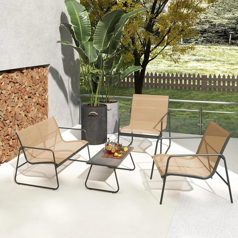 Trade Shop - Set Giardino Salotto Da 4pz Da Esterno Con Divano 2 Poltrone Tavolino Tortora 656003a -