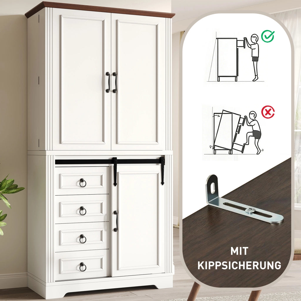 ARMADIO CUCINA Antiribaltamento 80x39,8x180 cm Bianco MDF con 4 cassetti