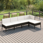 Set Divani da Giardino 5 pz con Cuscini in Polyrattan Nero cod mxl 38329