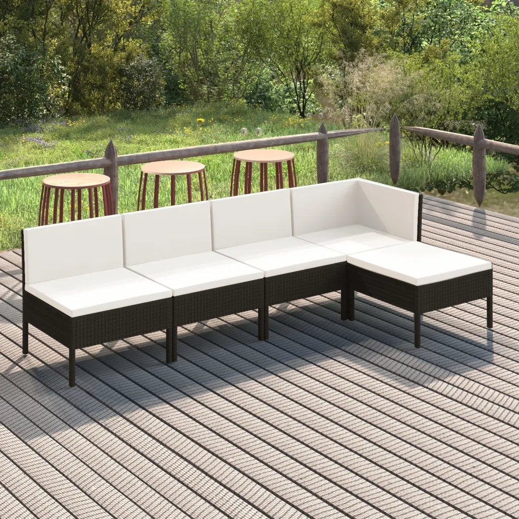 Set Divani da Giardino 5 pz con Cuscini in Polyrattan Nero cod mxl 38329