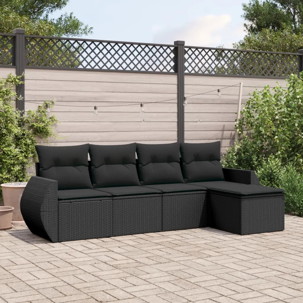 Set Divani da Giardino 5 pz | Set Salotto da Giardino con Cuscini in Polyrattan Nero