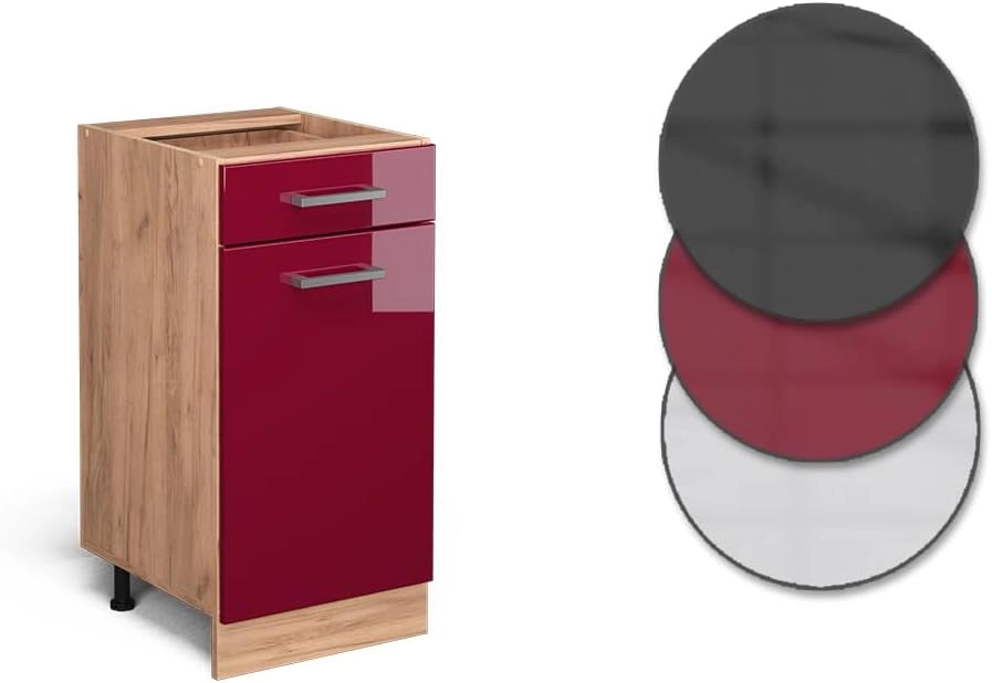 Mobiletto base per cucina R-Line, Rosso lucido, 40 cm senza piano di lavoro, per la libera combinazione all'interno di sistemi cucina modulari