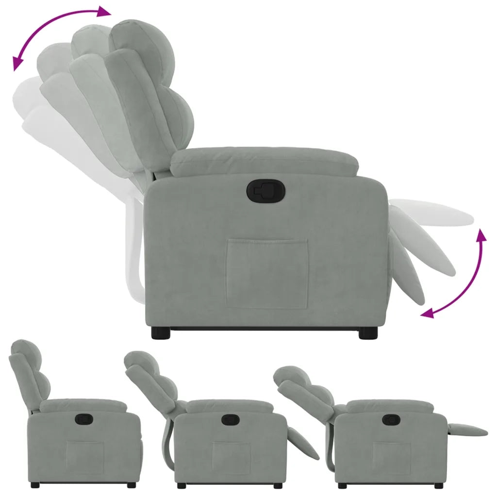 Poltrona Alzapersona Reclinabile Grigio Chiaro in Velluto 3205092
