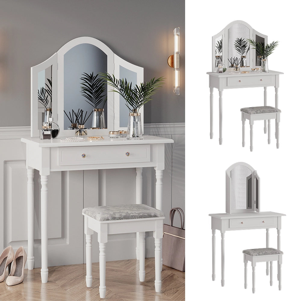 Vicco Tavolo da toeletta Bianco 80 cm con sgabello
