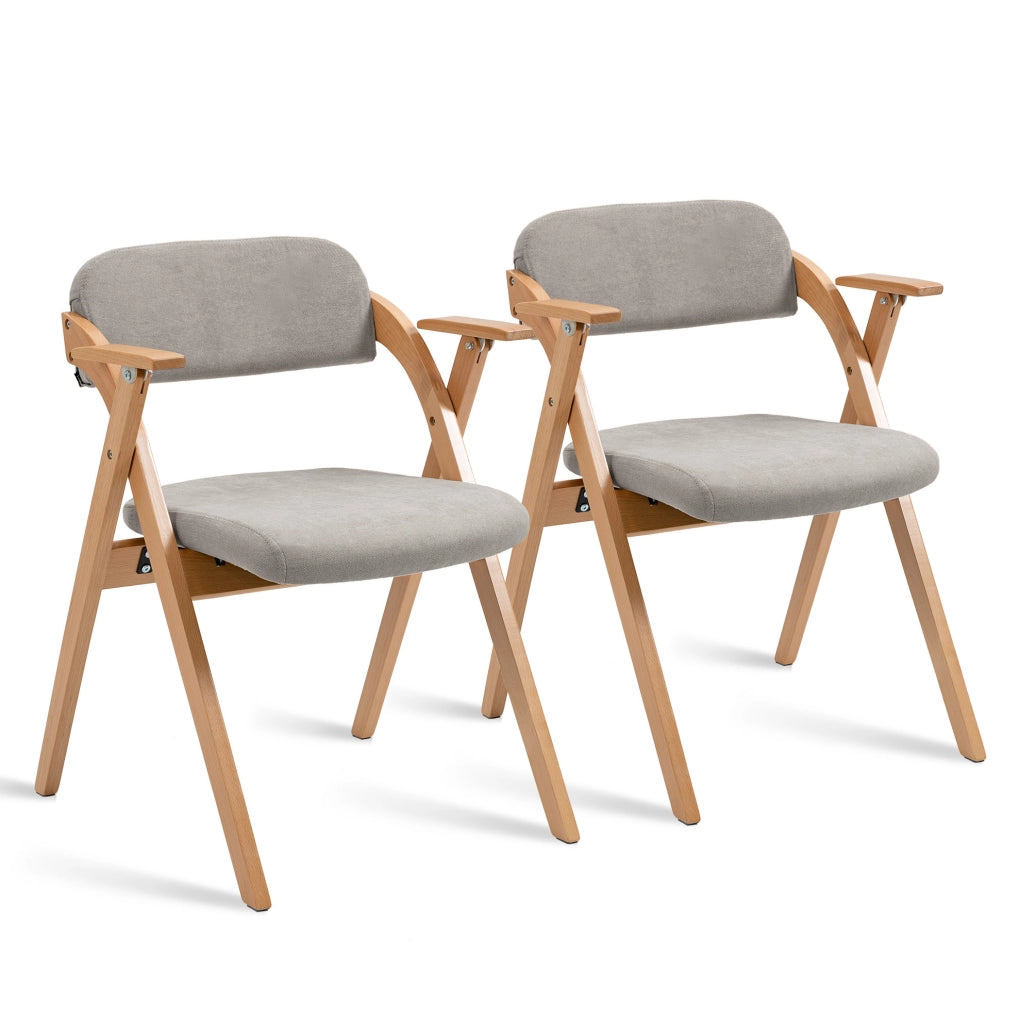 Set di 2 sedie pieghevoli con braccioli; 98x22x60 cm; con seduta imbottita e schienale rinforzato; legno; grigio