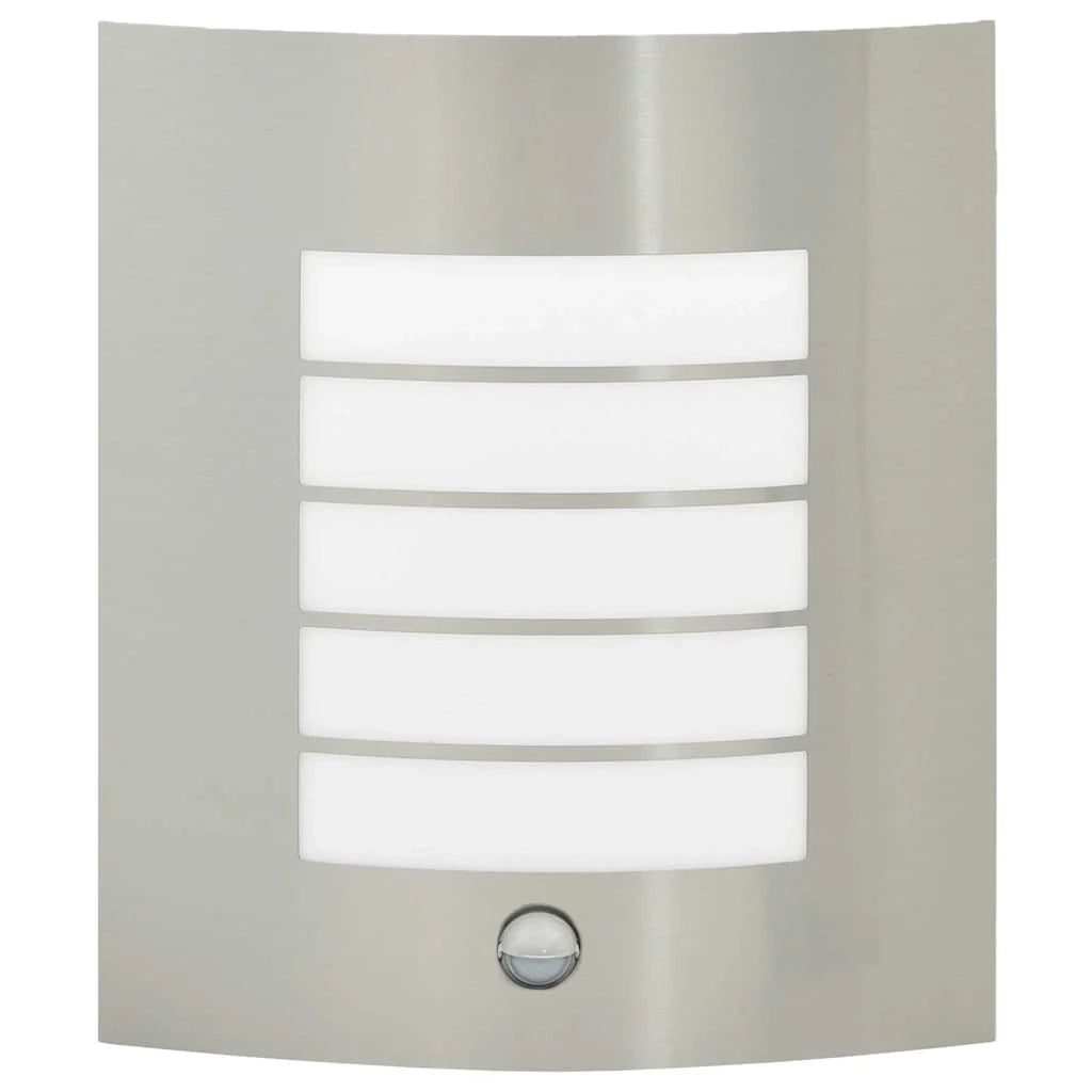Set di 2 moderne lampade da parete per esterni con sensore di movimento 23,5 x 9 x 26 cm acciaio inox argento 02_0056518