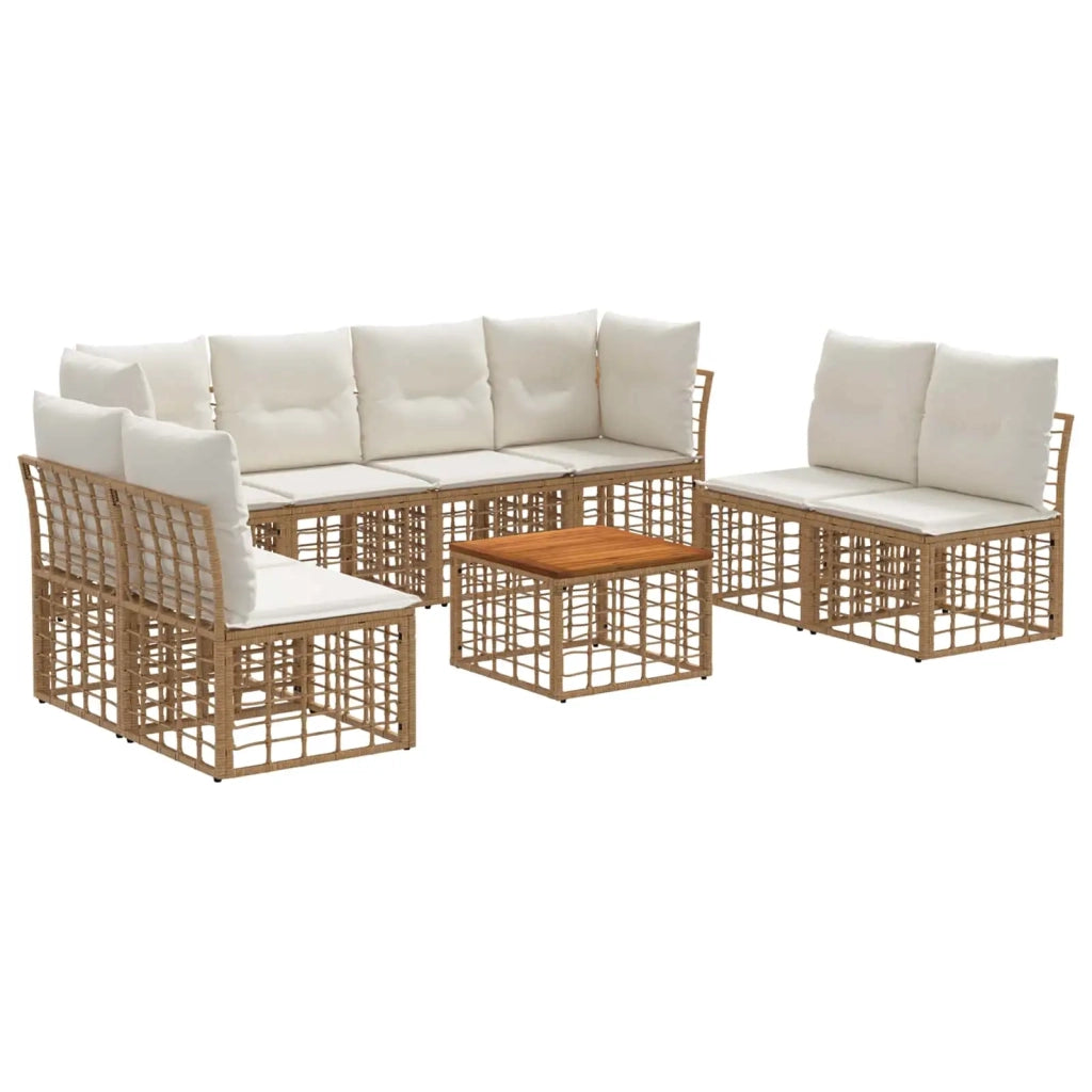 Set di divani da esterno 9 pcs Naturale e Bianco Crema