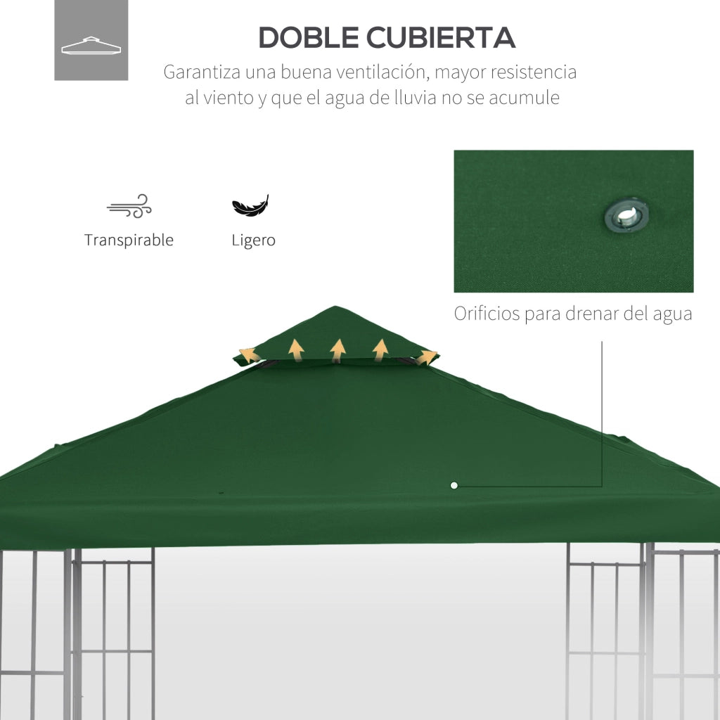 Telo di ricambio per gazebo 3x3 m ¨C zephmum ¨C verde, doppio strato, 8 fori di drenaggio