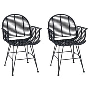 Sedia da pranzo 2 pz | Sedie da cucina Rattan e Ferro Nero 57 x 55 x 85 cm