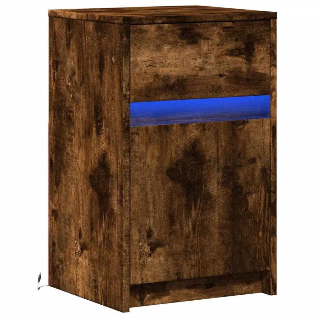 vidaXL Comodino con Luci LED Rovere Fumo in Legno Multistrato