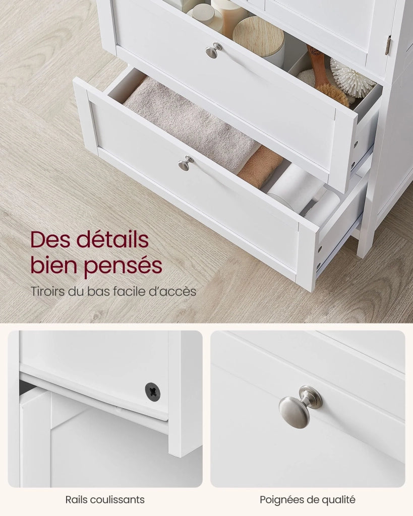 Mobiletto da bagno mobiletto da cucina mobiletto con 2 cassetti e 2 ante ripiani regolabili 30 x 60 x 110 cm bianco 12_0004021