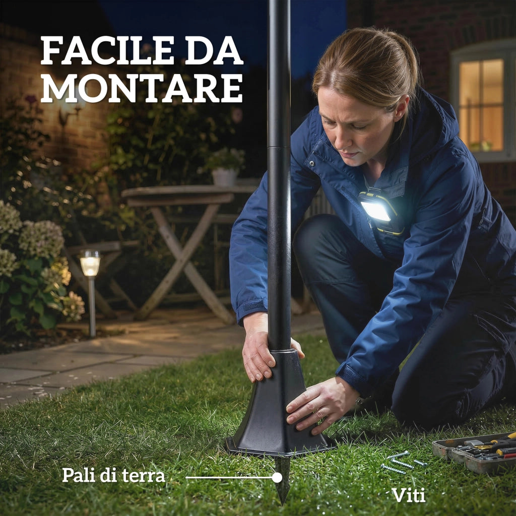 Set 2 Lampioni Solari da Giardino Ø235x186 cm Lampada 2 Modalità 50-100 LM in Acciaio Inox Nero