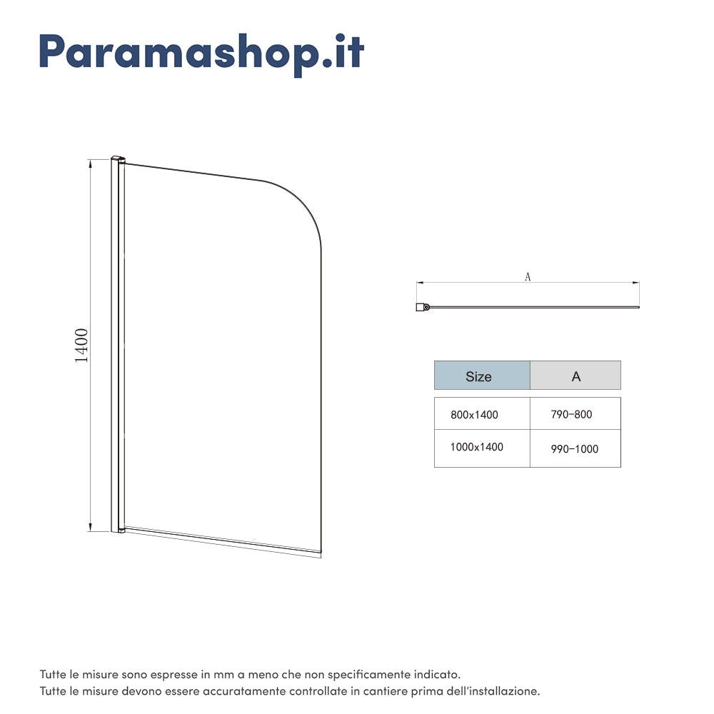 Parete sopravasca girevole 80 cm vetro trasparente | Macao