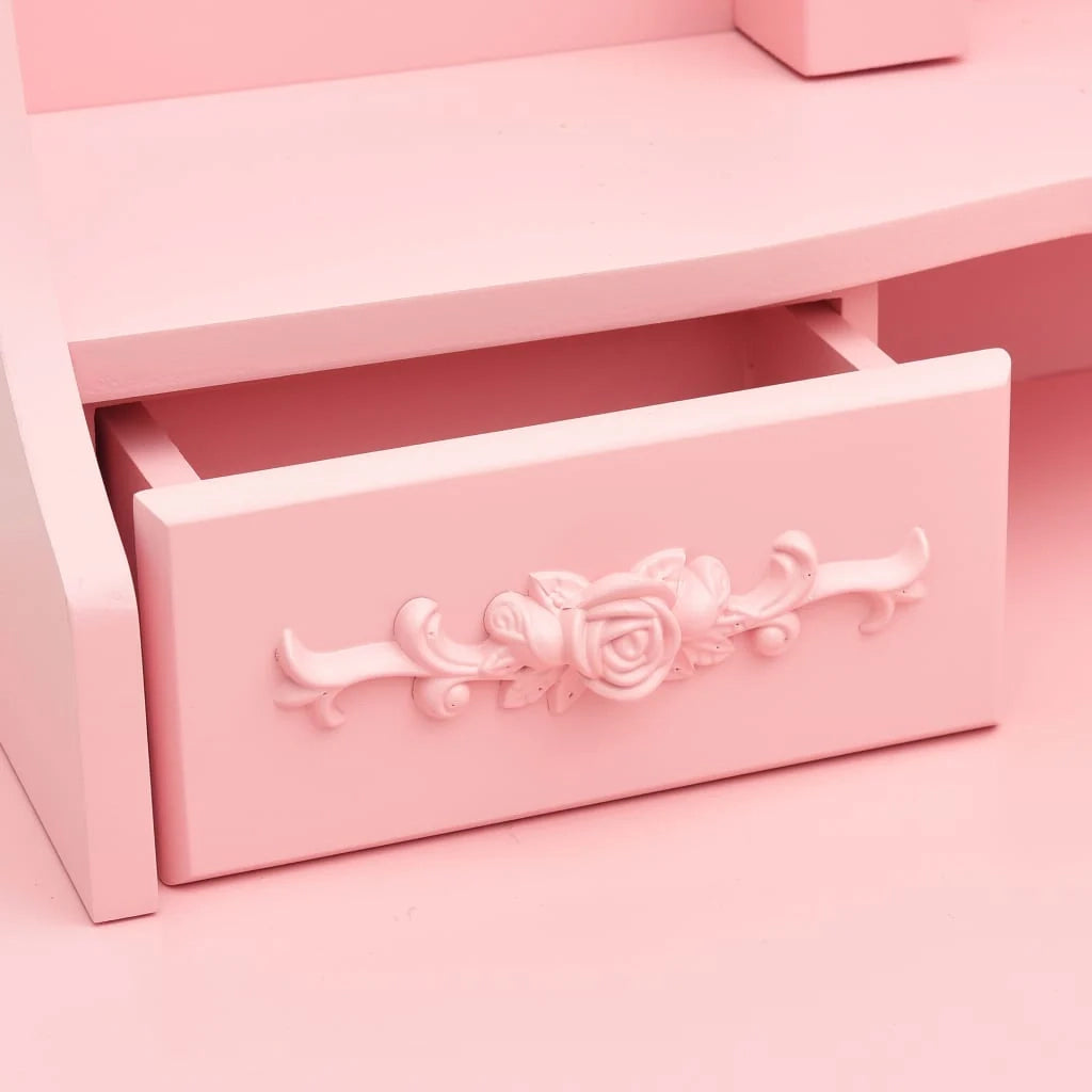 Tavolo da toeletta con sgabello e specchio 90 x 40 x 146 cm pieghevole in 3 sezioni rosa 02_0006327