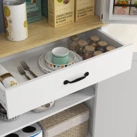 Credenza da Cucina Buffet, 4 Porte, 6 Ripiani a Porta, 1 Cassetto e Ripiani Regolabili, 76,5 x 40 x 181 cm, Bianco