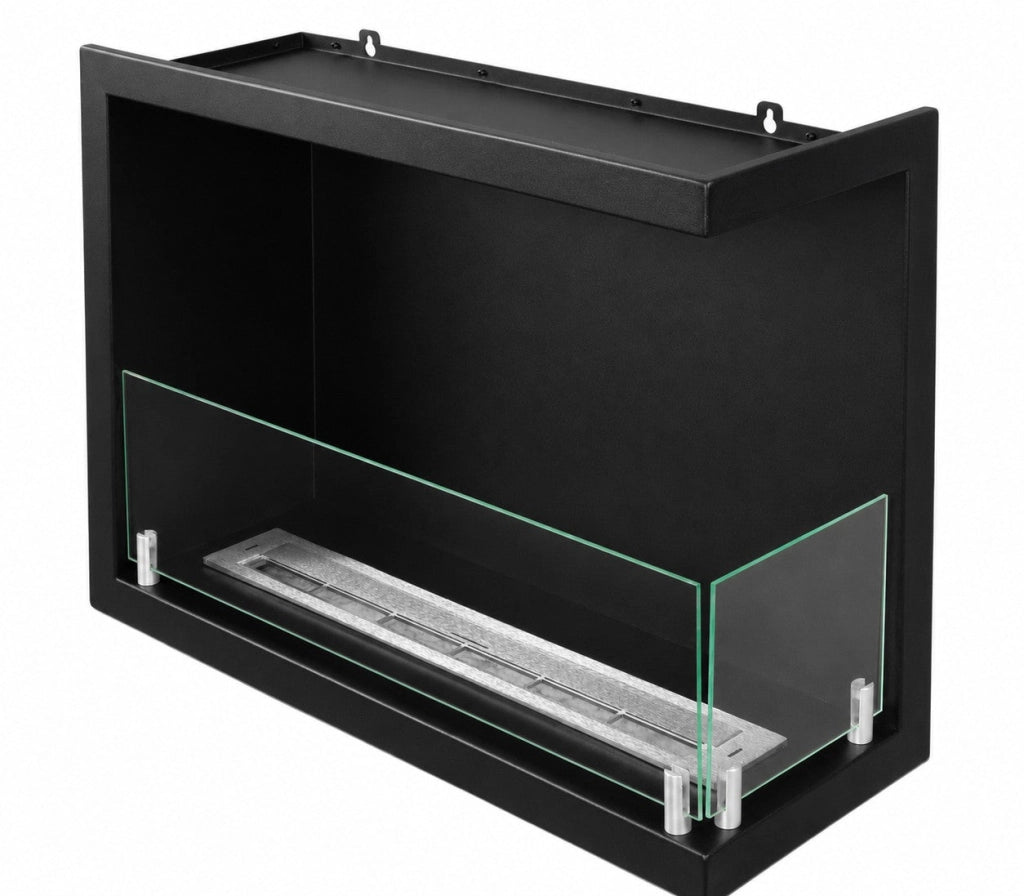 Camino a Bioetanolo da Incasso ad Angolo 60x22,4x45 cm Sutri Lato Destro Struttura in Acciaio Nero