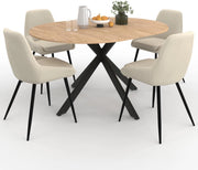 Set di Tavolo da Pranzo Rotondo allungabile Alix in Legno e Nero da 110-150 cm e 4 sedie in Velluto Beige THALYA