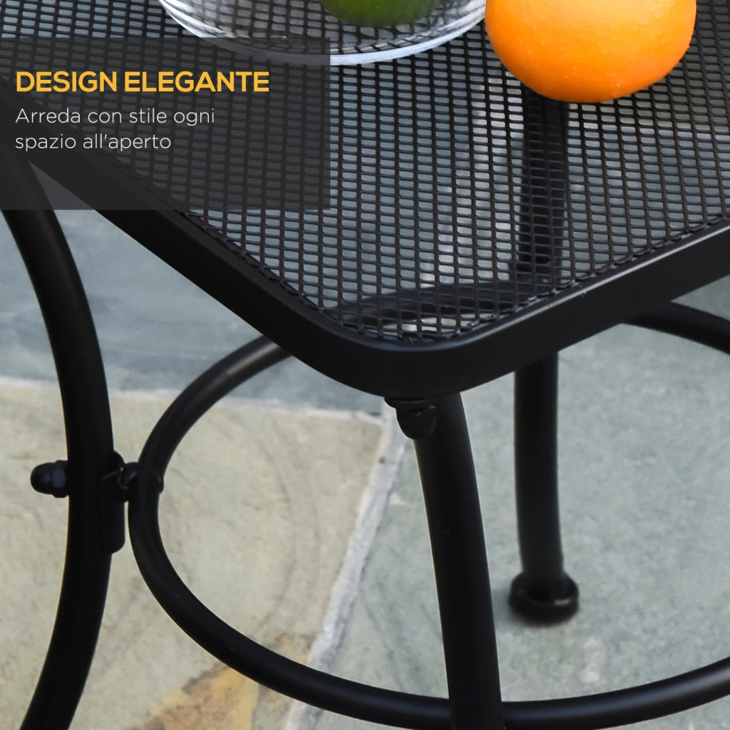 Tavolino da Giardino Quadrato in Acciaio con Piano Traforato, 45x45x50 cm, Nero