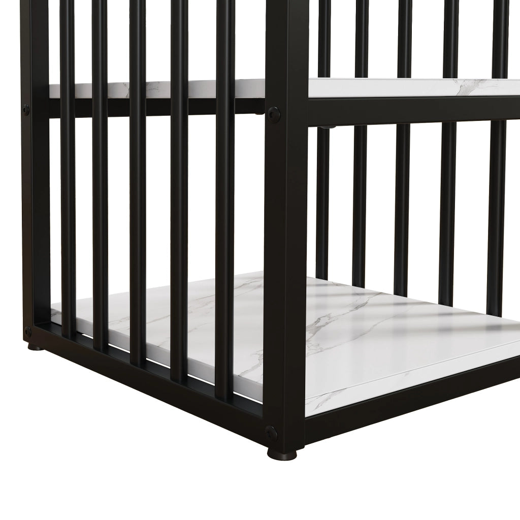 Tavolo da pranzo con 3 ripiani e piano in MDF effetto marmo, in metallo, per cucina, bianco nero, 140 × 40 × 105 cm