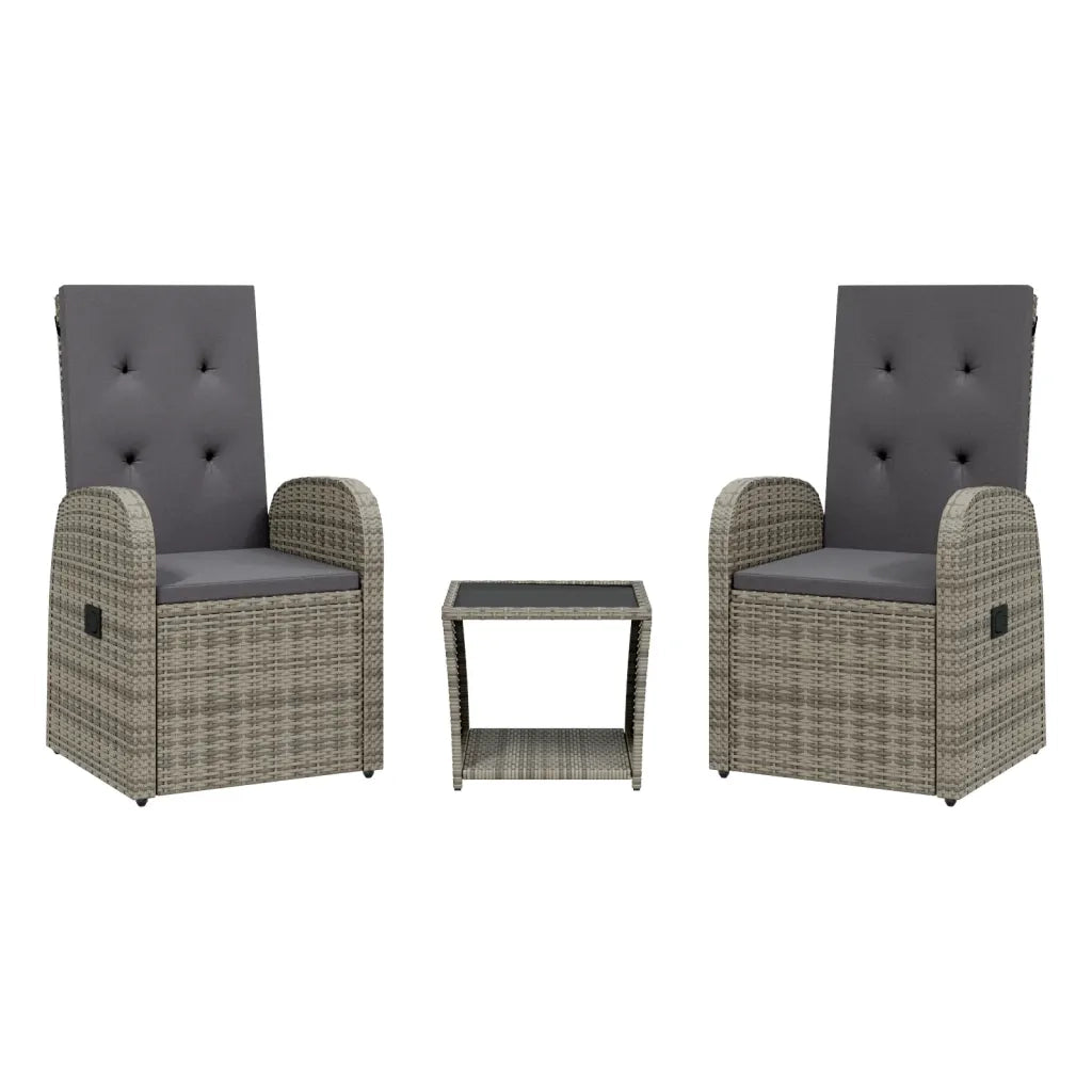 Set da Pranzo da Giardino 3 pz con Cuscini in Polyrattan Grigio 3277607