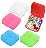 Porta medicinali portatile 4 celle - Organizzatore di farmaci miniaturizzato - Compacto contenitore per medicinali - Adatto per vitamine - Dimensioni 6x6x2 cm - Contenitore per medicinali portatile