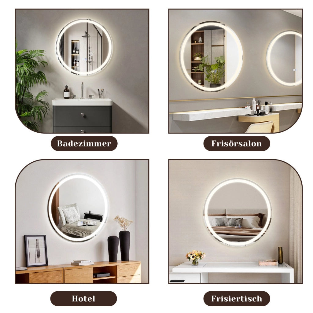 ZMH Specchio da bagno con funzione antiappannamento IP44 Rotondo Bianco Specchio da bagno variabile