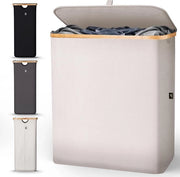 Opvougbile Cestino per Lavaroli con Copertura 2 Cassetti - 140L Cestino per Lavaroli - Per Bagno e Camera da Letto - Cestino per Lavaroli Moderno - Maniglie - Applicazione di Bambù - Cestino per Lavaroli Beige