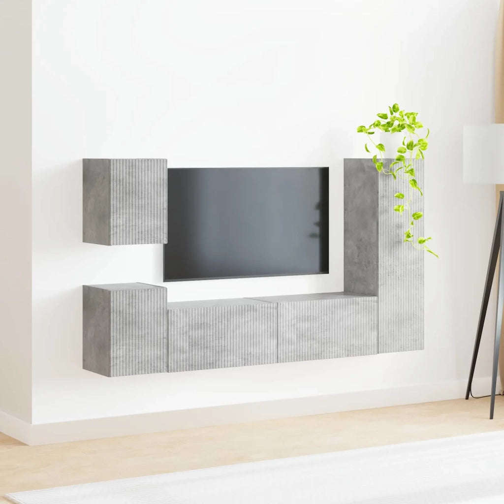 Set mobile TV 4 pz-Credenza per TV Grigio cemento Legno multistrato 923492