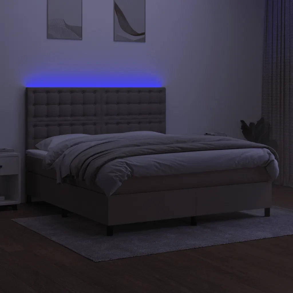 Letto a Molle con Materasso e LED Tortora 160x200 cm in Tessuto 3135209
