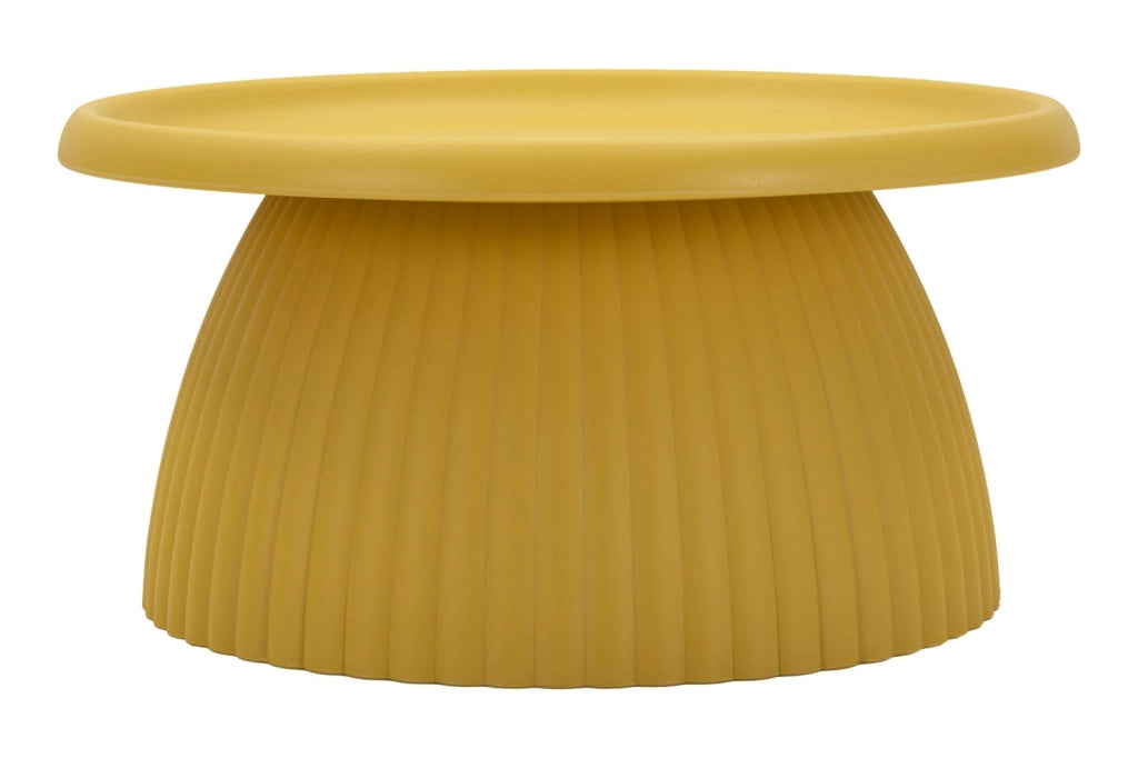 Tavolinetto Geax Senape - Tavolo da caffè grande in plastica, Ø 70x35 cm, design moderno e avvolgente