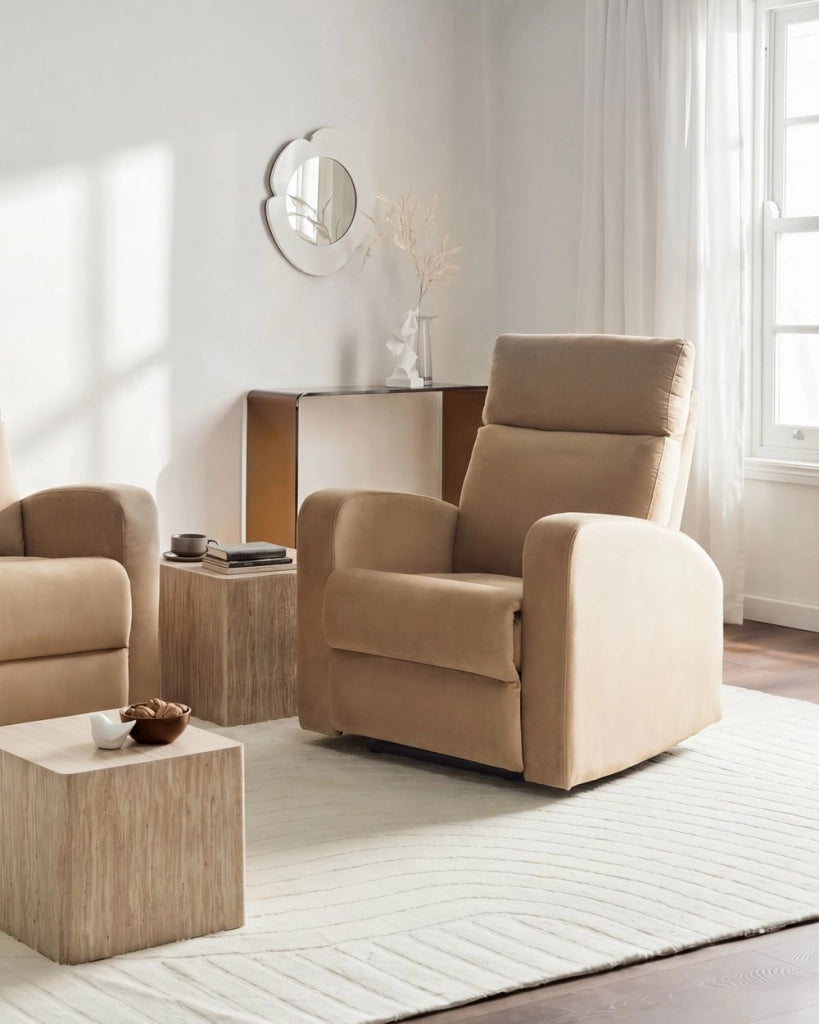 Poltrona reclinabile elettricamente in velluto marrone chiaro design moderno glamour soggiorno
