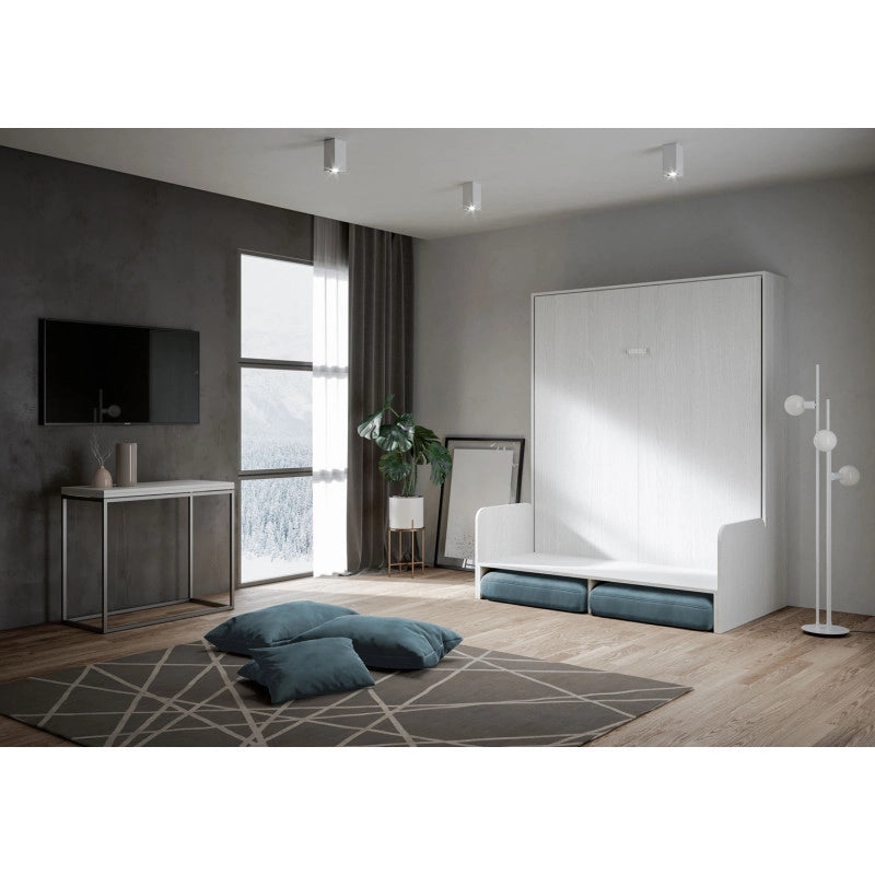 Letto matrimoniale a scomparsa 160 Kentaro con divano , azzurro - Bianco Frassino