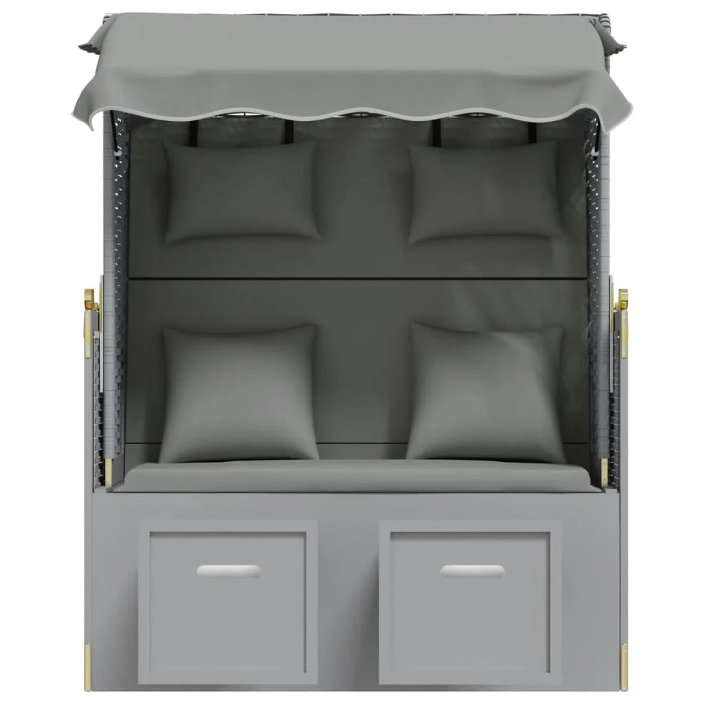 Strandkorb con cuscini in polyrattan e legno massello grigio 02_0012180