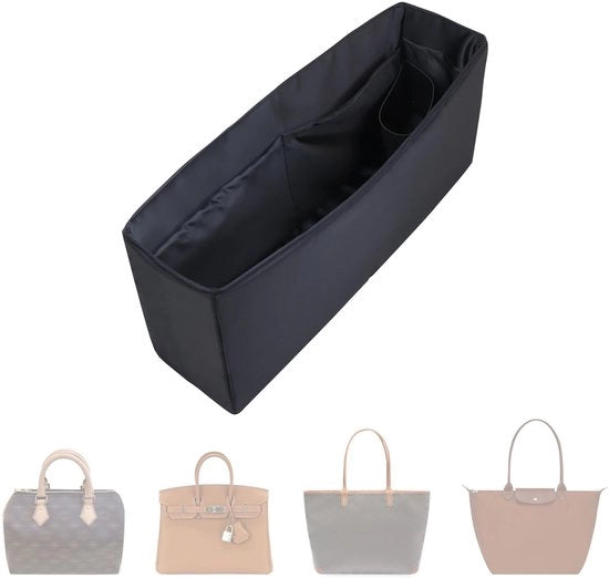 Organizzatore per borsa. Progettazione multi-pockets, pieghevole, realizzato a mano con nylon e seta, morbido e liscio come seta, adatto per molte borse (Slender Large-Black).