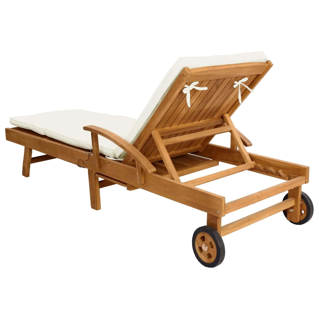 Lettino da sole 1-persona Marrone e Crema Legno di teak solido