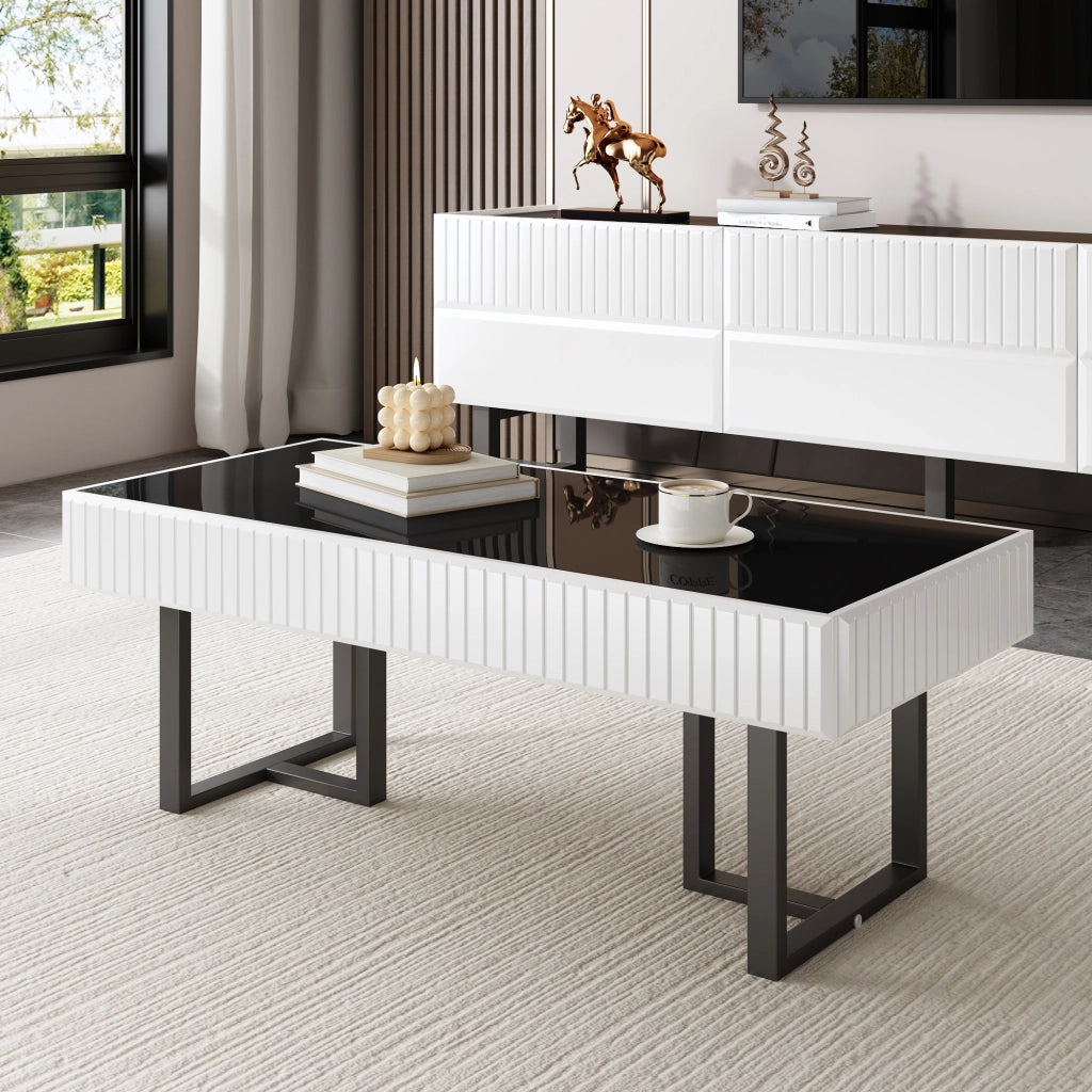 Set di Mobili da Soggiorno con 1 Mobile TV e 1 Tavolino da Caff??; Contenimento Integrato; per Soggiorno Moderno; MDF e Pannello Truciolare; Nero e Bianco