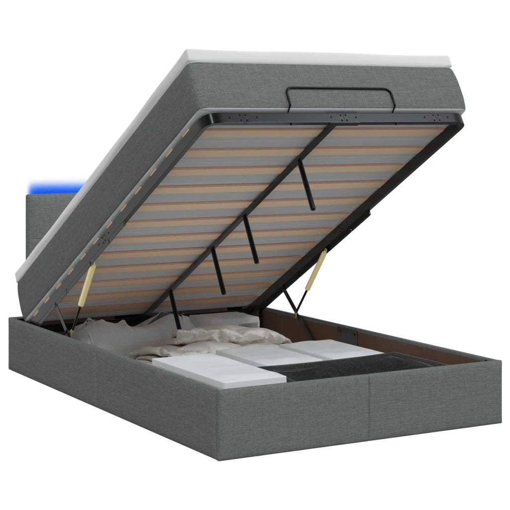 Letto Ottomano con Materasso e LED Grigio Scuro 120 x 200 cm 3456899