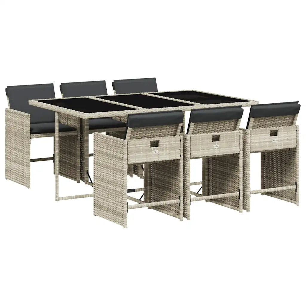 Set da Pranzo da Giardino 7 pz Cuscini Polyrattan Grigio Chiaro 3211091