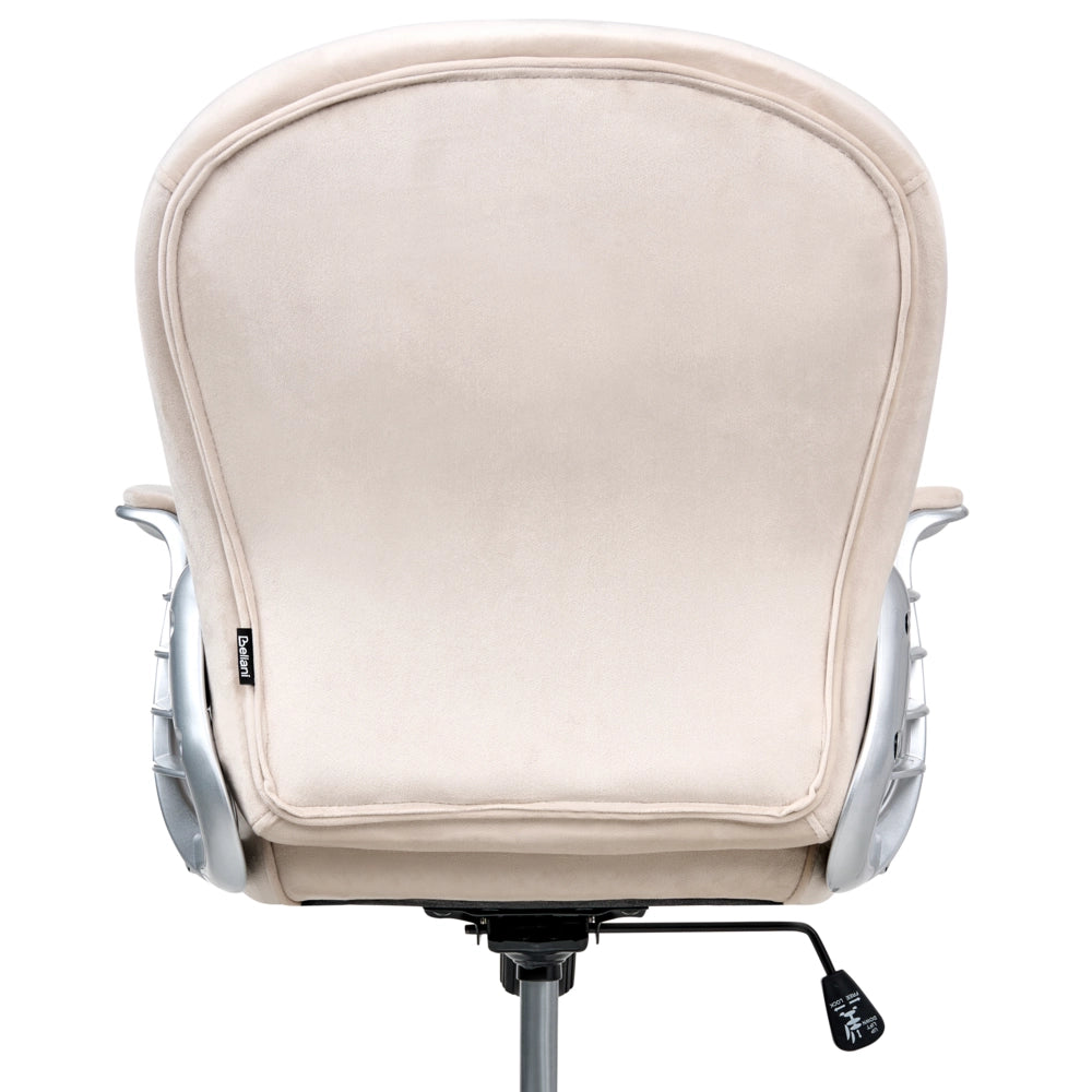 Sedia da ufficio in velluto beige con altezza regolabile e schienale trapuntato stile retrò moderno
