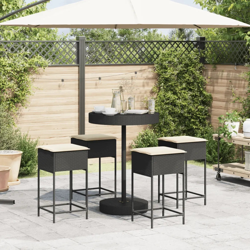 Set Bar da Giardino 5 pz con Cuscini in Polyrattan Nero 3261444