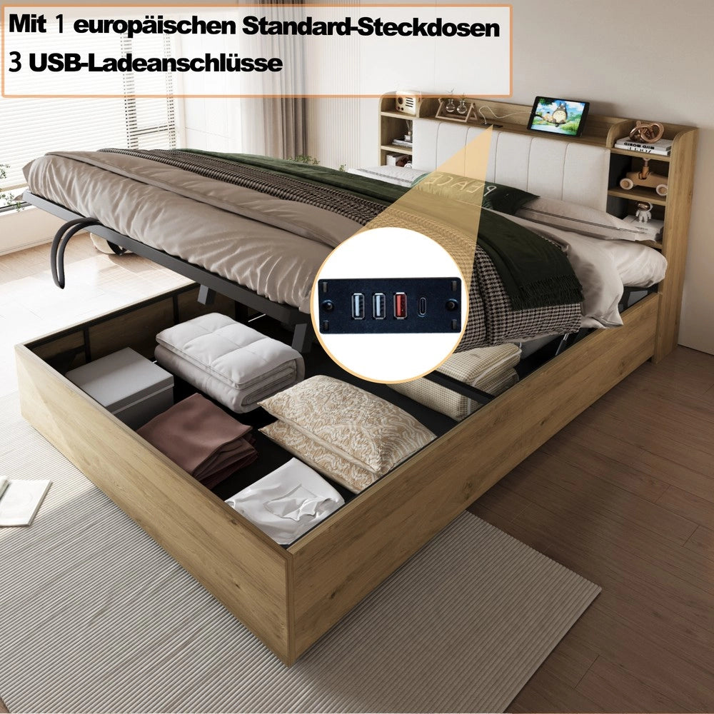 Letto Contenitore in Legno con Testiera e USB ¨C Xylo ¨C Matrimoniale 180x200